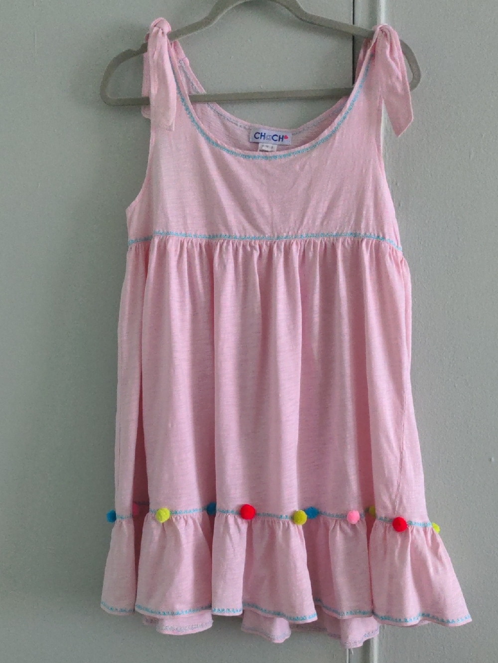 CHaCH Pink Pom-Pom Trim Tank Dress